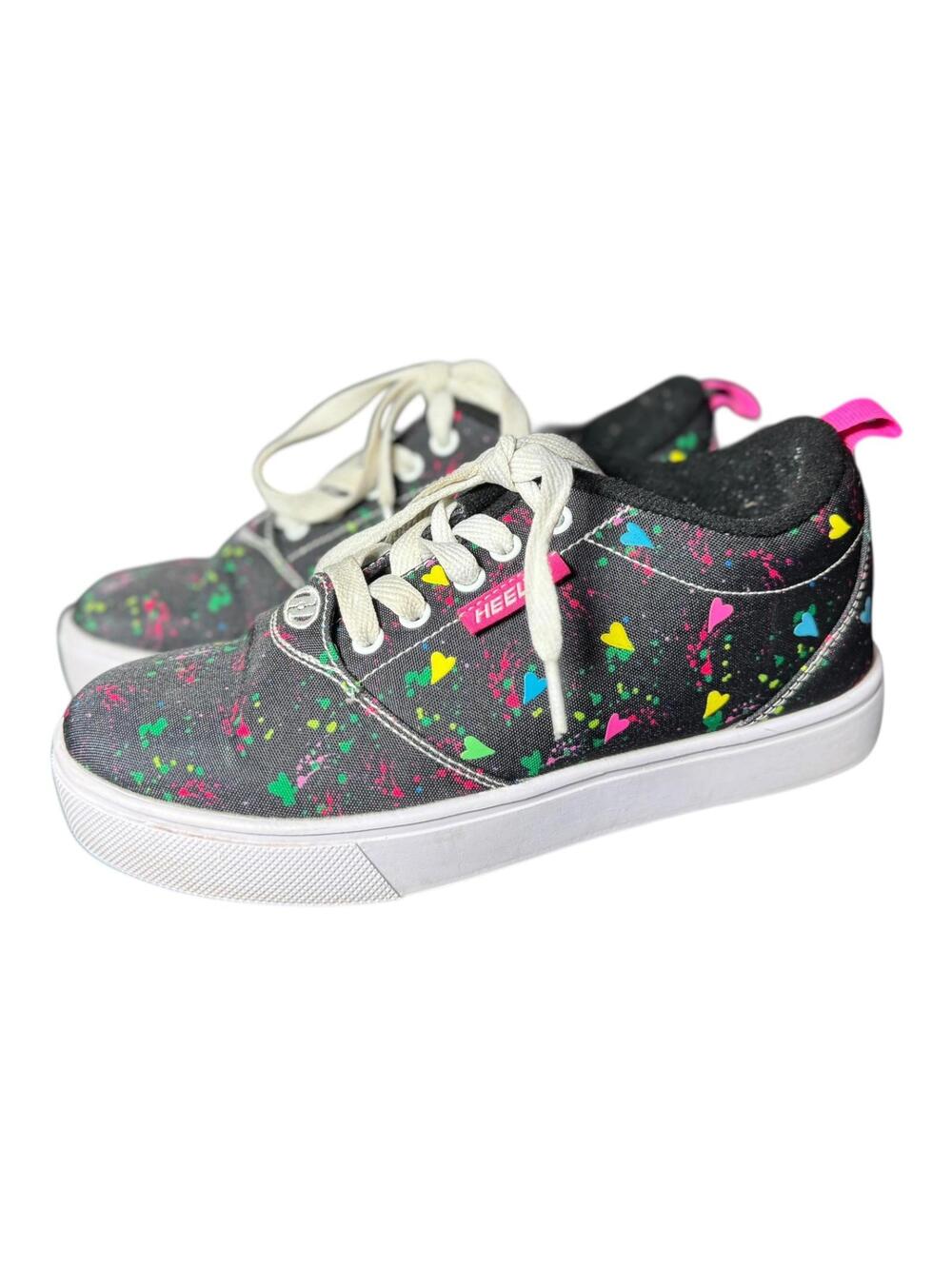 Heelys Pro 20 Prints Black Splatter Hearts Skate Shoes Youth Roller Sneakers Sz4